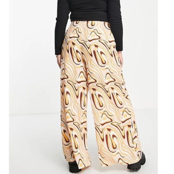 Glamorous Curve wide leg high waisted pants in marble print Size US 16 - Picture 2 of 7